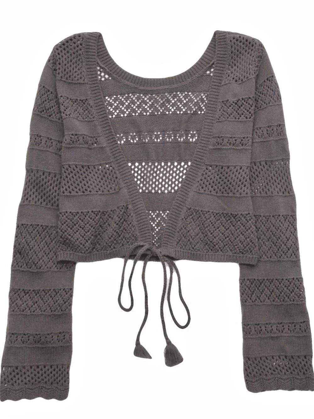 Cropped Tie-Front Shrug in Gray